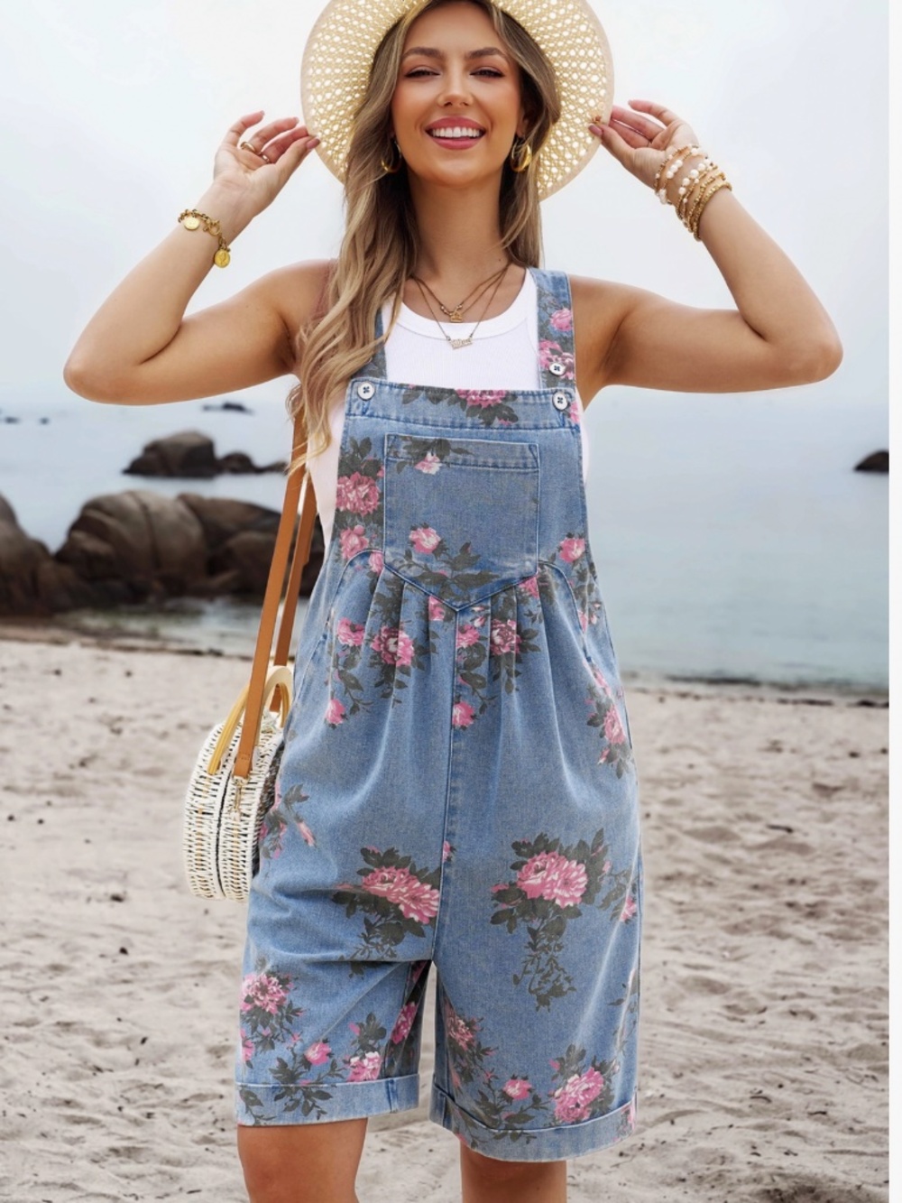 🎉 GIA JEAN “ HELEN 2 “ GIA JEAN Floral Print Wide Leg JUMPSUIT ROMPER SHORTS 33 - Picture 6 of 7